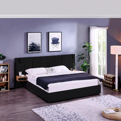 King Size Storage Velvet Upholstered Hydraulic Platform Bed with 2 Shelves, 2 Reading Lamps and USB Port
