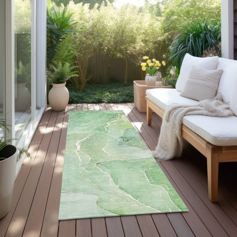 Machine Washable Indoor/ Outdoor Chantille Watercolor Rug - Green - 2'3" x 7'6"