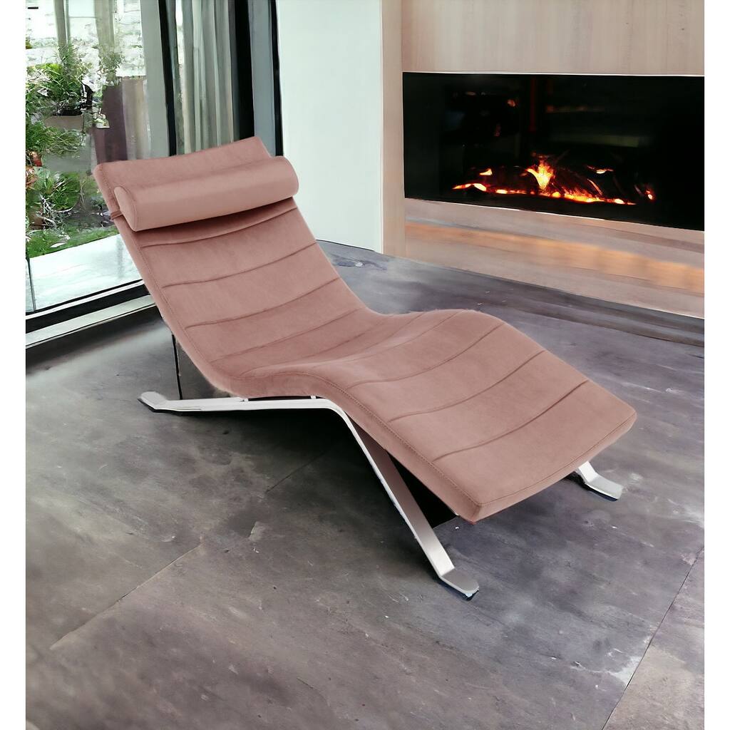 HomeRoots 66" Rose and Silver Velvet Lounge Chair - 65.95' X '32.49' X '26.38