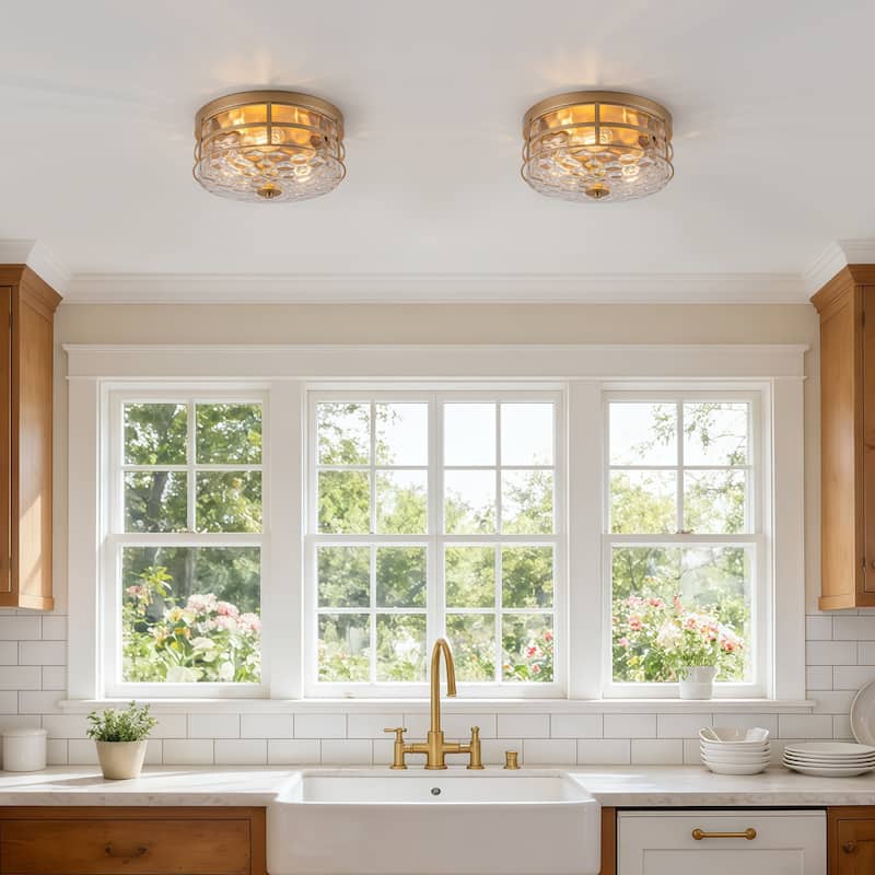 Starsky 3-Light Modern Clear Hammered Glass Flush Mount