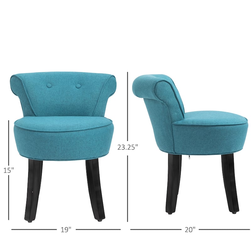 HOMCOM Small Modern Accent Chair with Wooden Legs Bedroom Dressing Chair Makeup Dressing Stool, Soft Seat and Backrest, Blue