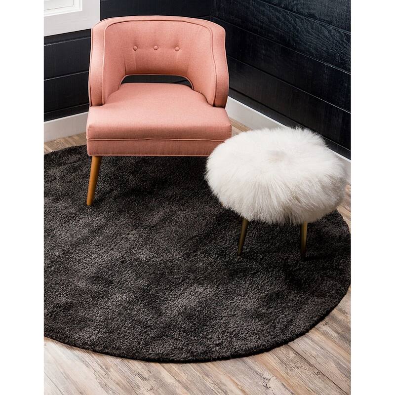 Solid/Striped Zoit Collection Area Rug - 6' Round - Charcoal