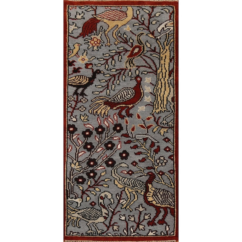 Animals Design Gray Ziegler Indian Runner Rug Handmade Wool Carpet - 2'5"x 6'0"