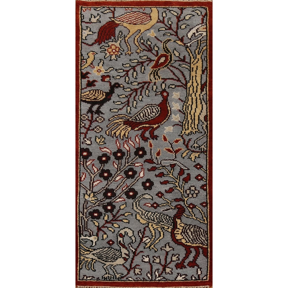 Animals Design Gray Ziegler Indian Runner Rug Handmade Wool Carpet - 2'5"x 6'0"