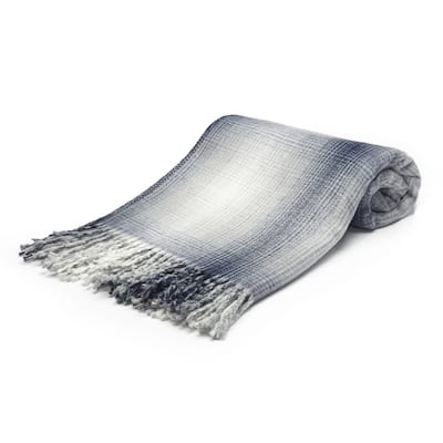 Acrylic Woven Queen Size Throw Blanket with Hand Knotted Fringes