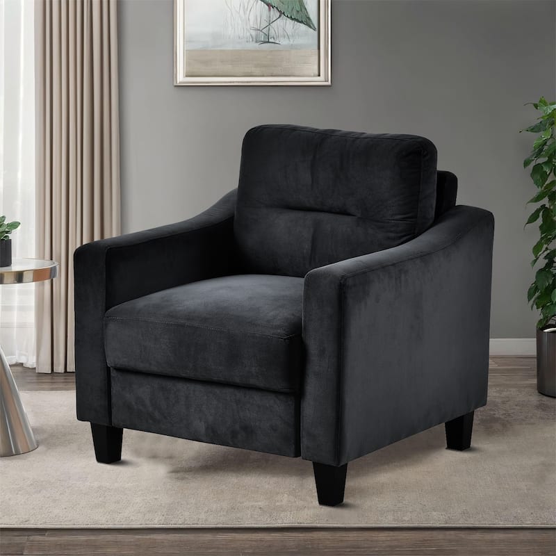 Modern Stylish Velvet Upholstered Accent Armchair - Black