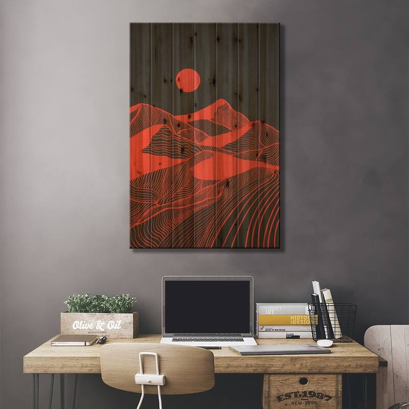 Vintage Mountains Line Art II Print On Wood by Viviana Gonzalez - Multi-Color