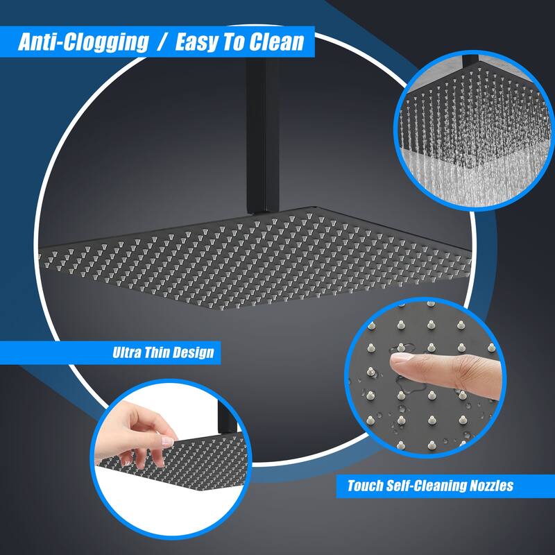 16" Square High Pressure Rain Shower Head,304 Stainless Steel Rain Shower Head