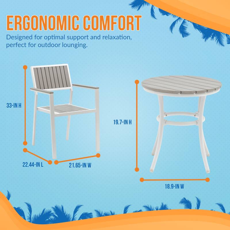 Island Retreat Ez-Care Tek-Wood 3-Piece Steel Patio Set - White and Slate Grey