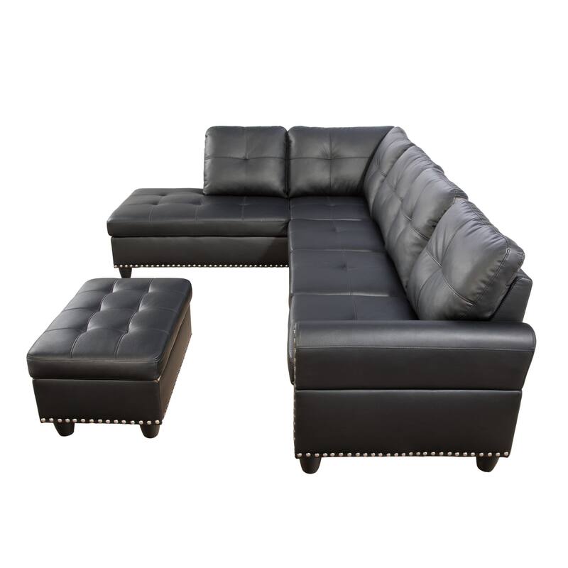 Black Faux Leather Synthetic Leather 3-Piece Sofa Set