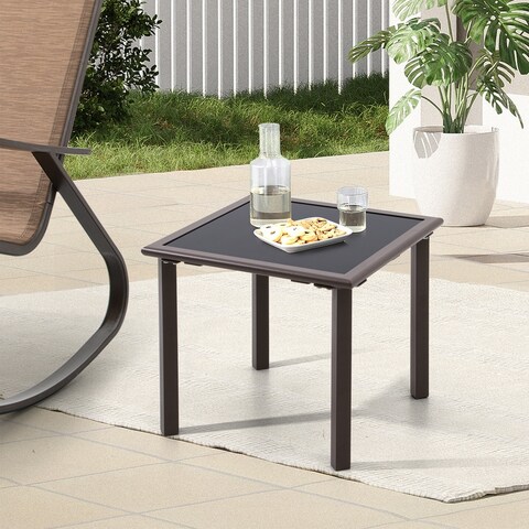 Pellebant Small Square Side/End Table with Tempered Glass Top - 17.7"Lx17.7"Wx15.75"H