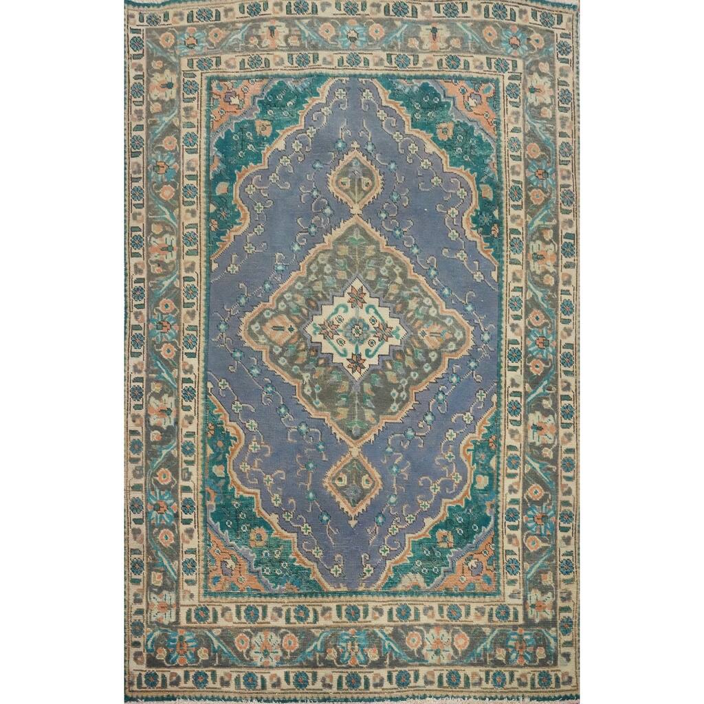 Hand Knotted Oriental 100% Wool Carpet Traditional Floral Purples Tabriz Area Rug - 6' 5'' X 4' 6''