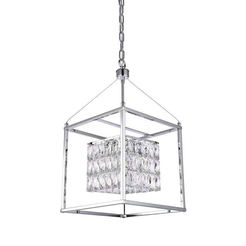 4-Light Chrome Cage Chandelier With Clear Crystals