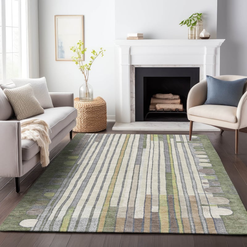 Machine Washable Indoor/Outdoor Casual Contemporary Chantille Rug