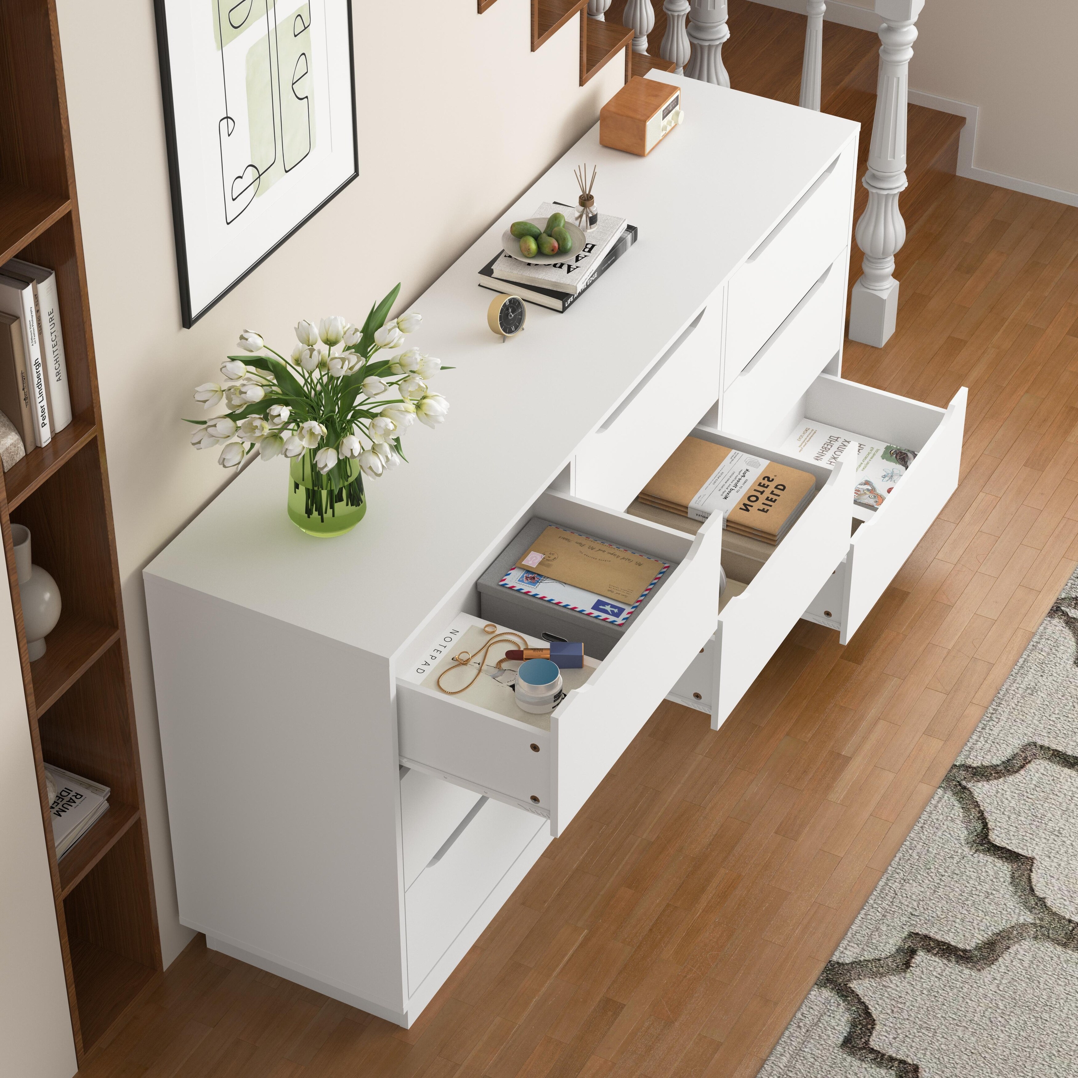 9 Drawer Dresser for Bedroom with Deep Drawers, Large Floor Wood Dressers & Chest of Drawers, Modern White Long Dressers