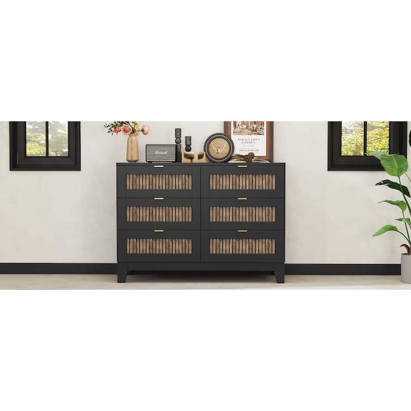 Rustic Farmhouse Style Wooden Dresser Bedroom Storage Cabinet with 6 Drawer Handles, for Bedroom, White
