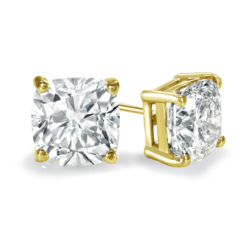 Auriya Lab Grown Cushion 4-Prong Diamond Stud Earrings 2.00 to 10.00 ct. tw. Push-Back (D-E VVS)