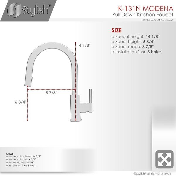 dimension image slide 1 of 2, STYLISH Pull Dow Kitchen Faucet + Water Tap - Matte Black Finish