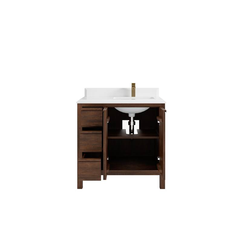 Willow Collections 36 in. W x 22 in. D Elizabeth Solid Teak Right Offset Sink Bathroom Vanity with Countertop