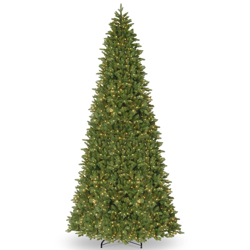 National Tree Company 12 ft. Ridgewood Spruce Slim Tree with Dual Color® LED Lights