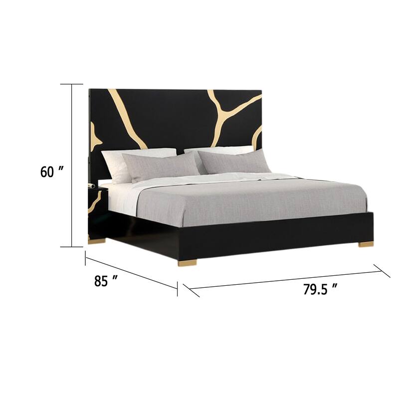 Goldie King Size Bed, Gold and Black Contemporary Bed, Solid Wood