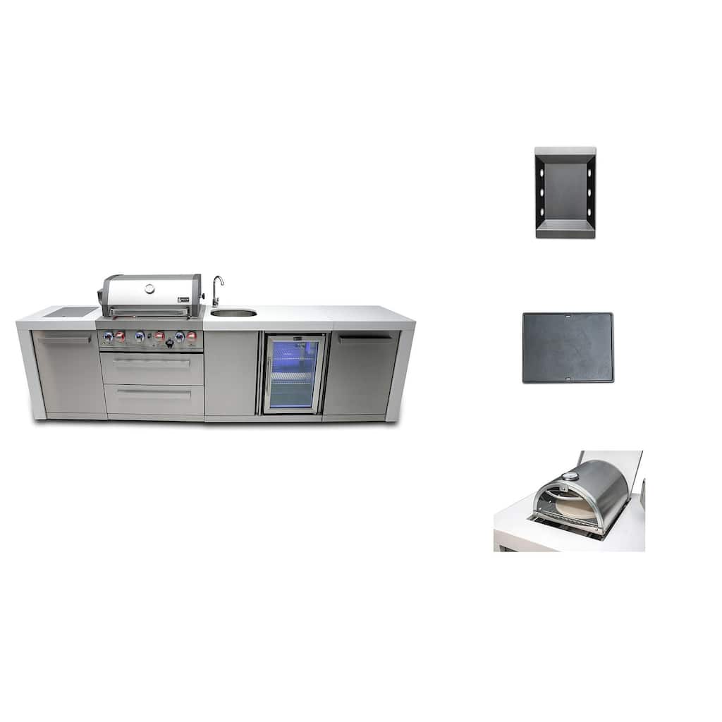 Mont Alpi MAi400-DBEV-COMBO Modular Outdoor Kitchen Island Grill with Charcoal Tray, Griddle Plate & Pizza Oven - N/A