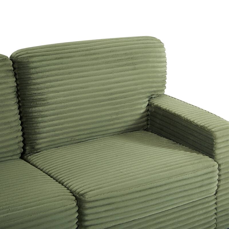 125.2" Corduroy U-Shaped Sectional Sofa with Movable Ottoman and Side Storage Pockets
