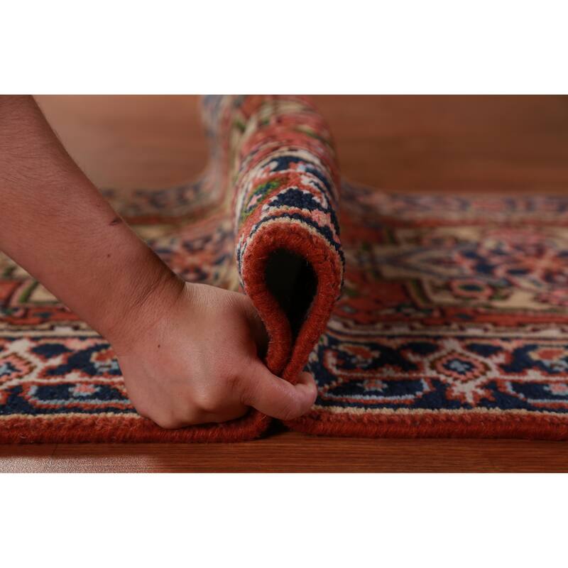 Hand Knotted Oriental 100% Wool Carpet Traditional Geometric Oranges & Rust Heriz (serapi) Runner Rug - 8' 0'' X 2' 6''