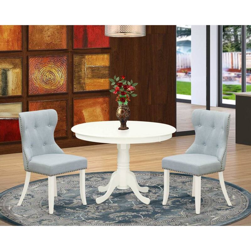 3-Piece Linen White Finish Solid Wood Top - Dining Room Set - Seats 4