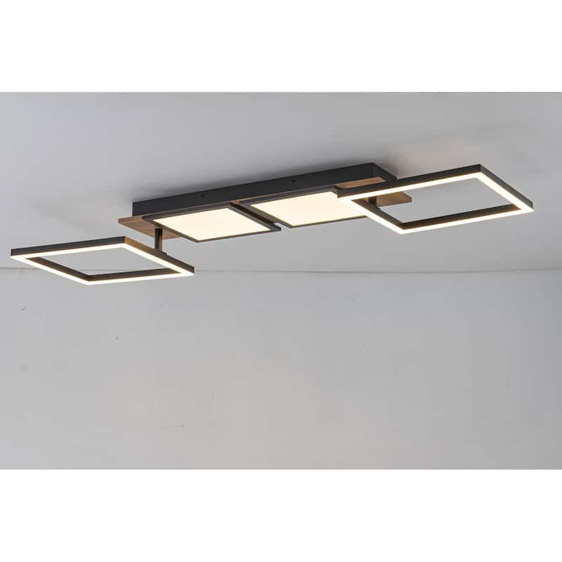 Integrated LED Rectangle Wood Semi Flush Mount Ceiling Light for Hallway Foyer - 5-light 39.4"