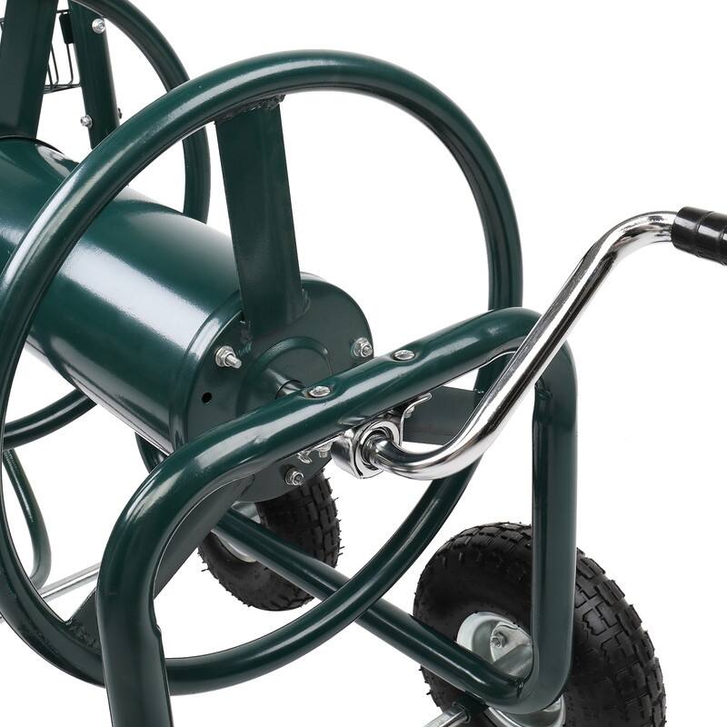 Iron Four-Wheel Hose Holder Cart Dark Green