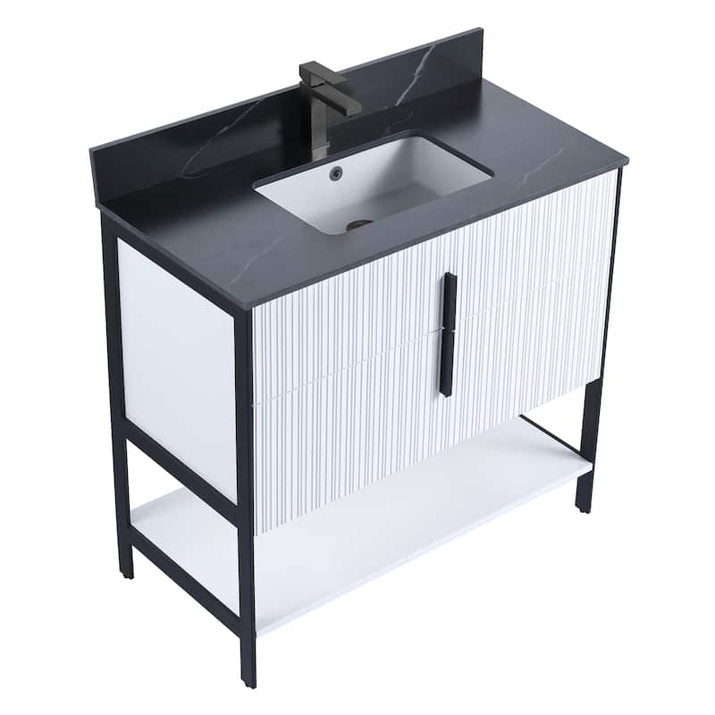 Fine Fixtures Serenity Modern Bathroom Vanity with Black Sintered Stone Top