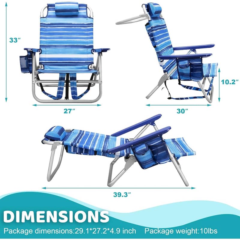 BOSSIN Backpack Beach Chairs for Adults,Adjustable high Beach Lounge Chairs with Towel Rack for Outdoor,Travel