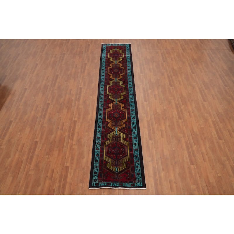Hand Knotted Oriental 100% Wool Carpet Traditional Tribal Red Ardebil Runner Rug - 14' 3'' X 2' 11''
