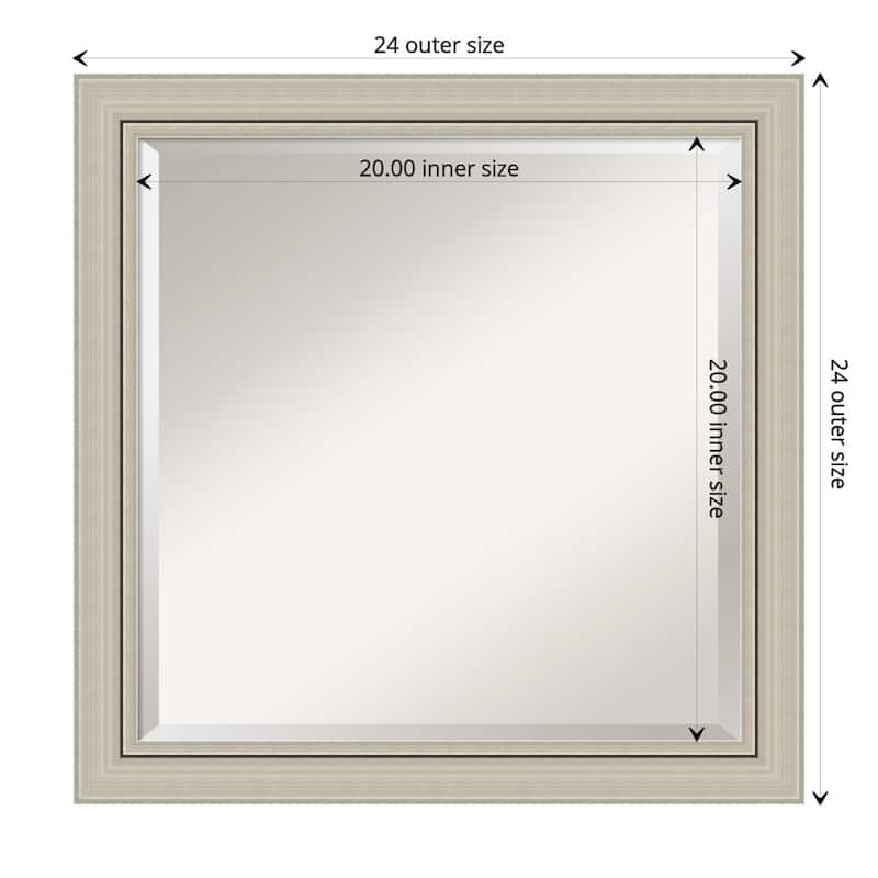 Beveled Wood Wall Mirror - Romano Silver Narrow Frame - Outer Size: 24 x 24 in