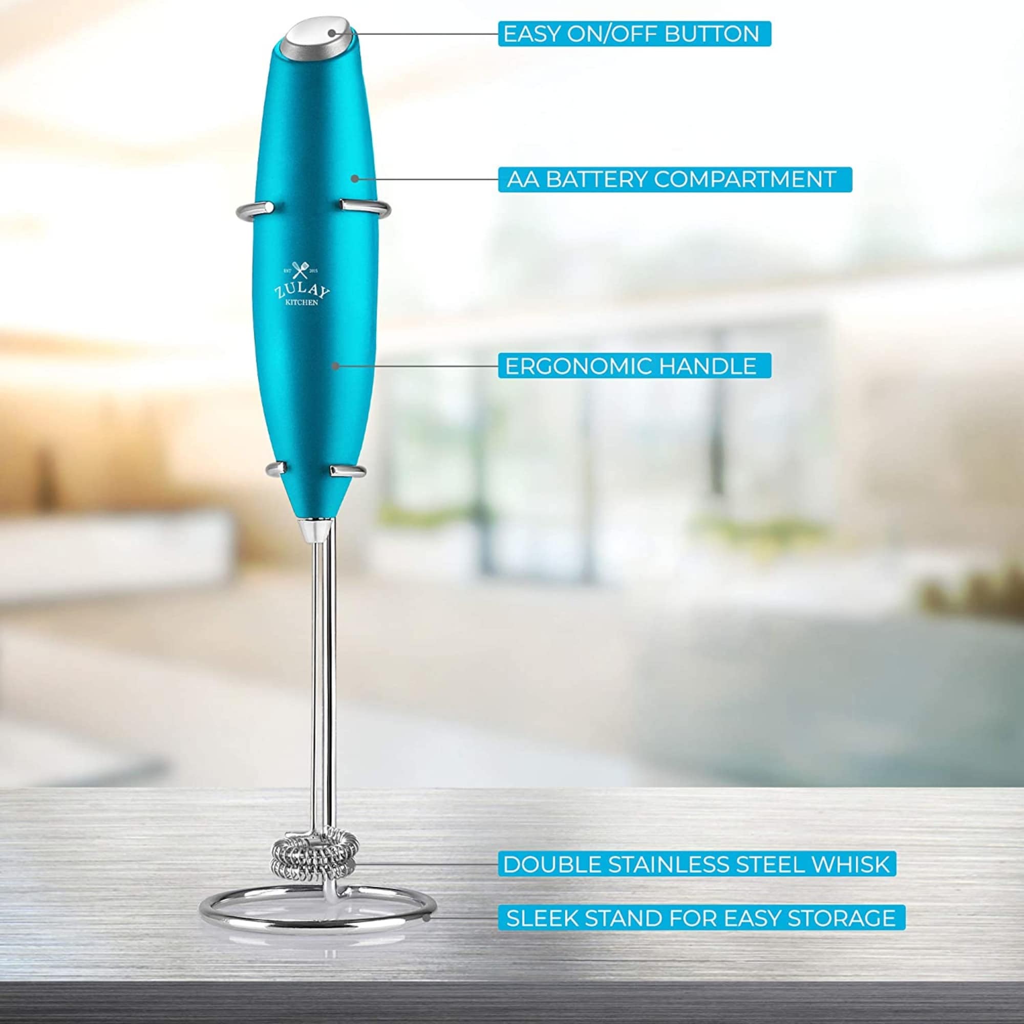Zulay Double Whisk Milk Frother Handheld Mixer - Teal - Bed Bath & Beyond -  33867705