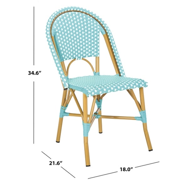 SAFAVIEH Salcha Indoor-Outdoor French Bistro Teal/ White Stacking Side Chair (Set of 2) - 18"x21.6"x34.6"