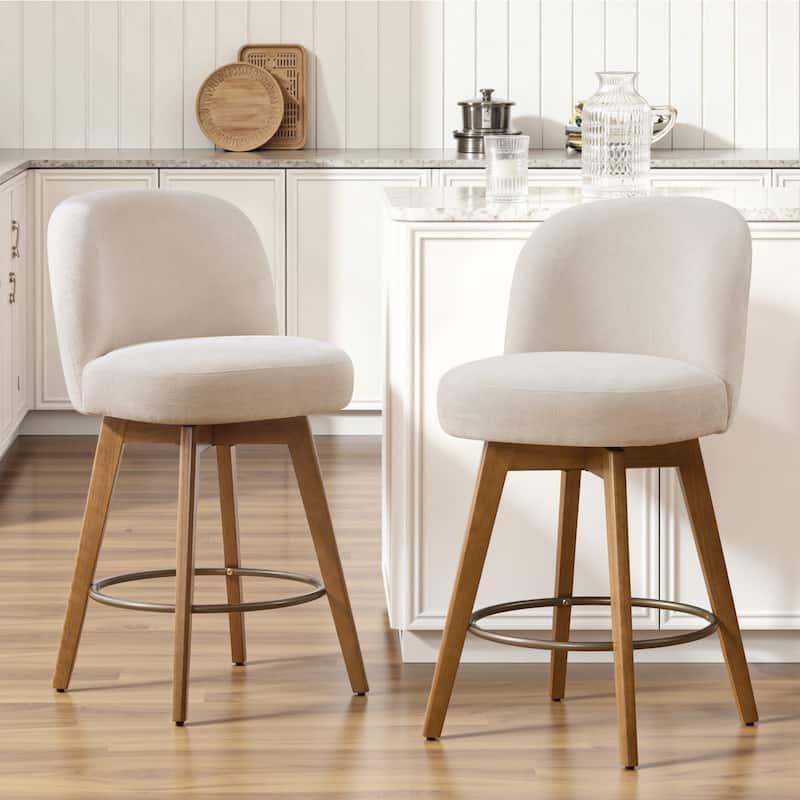 Fabric Upholstered Counter Height Swivel Bar Stools - 37.8"H x 19.7"W x 23.2"D - Set of 2 - Beige