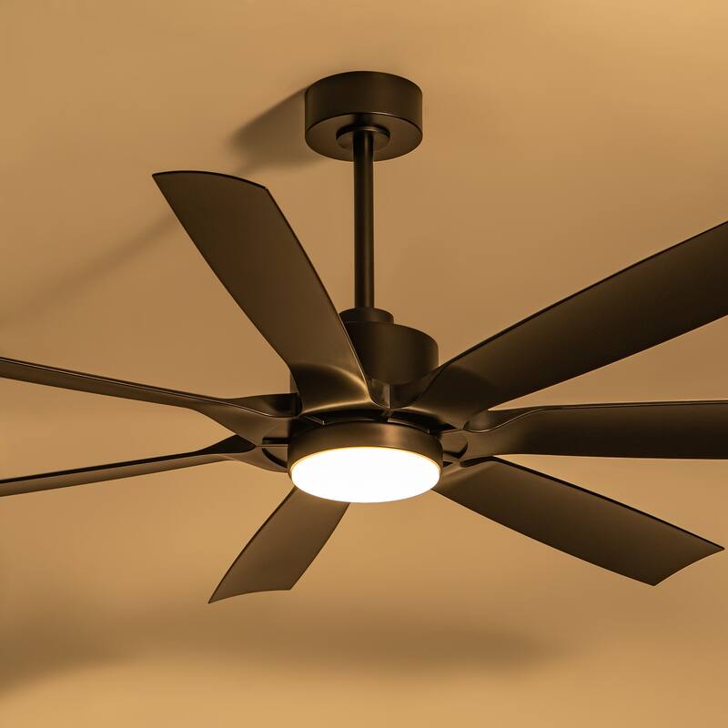 60" Mattle Black ABS 7-Blade LED Ceiling Fan with Light and Remote