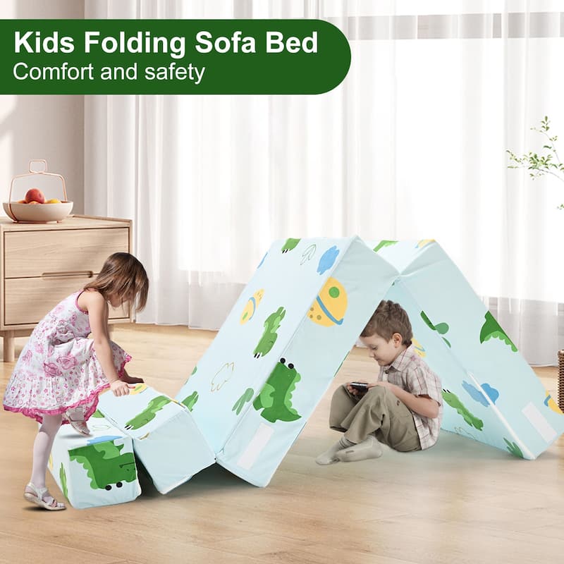 DoCred Kids Folding Sofa, Convertible Floor Mattress, Bed, Play Couch