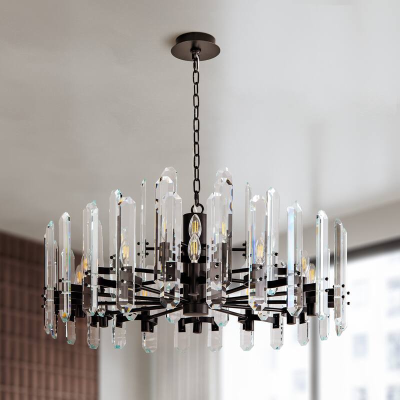 KAYLA 24- 54in Modern Luxury Crystal Chandelier Lighting - LED Ceiling Light Fixture - 36in - Black