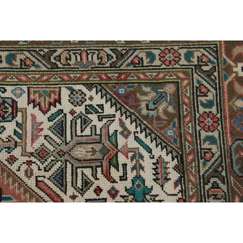 Pink Geometric Tabriz Vintage Persian Area Rug Handmade Wool Carpet - 6'5" x 9'9"