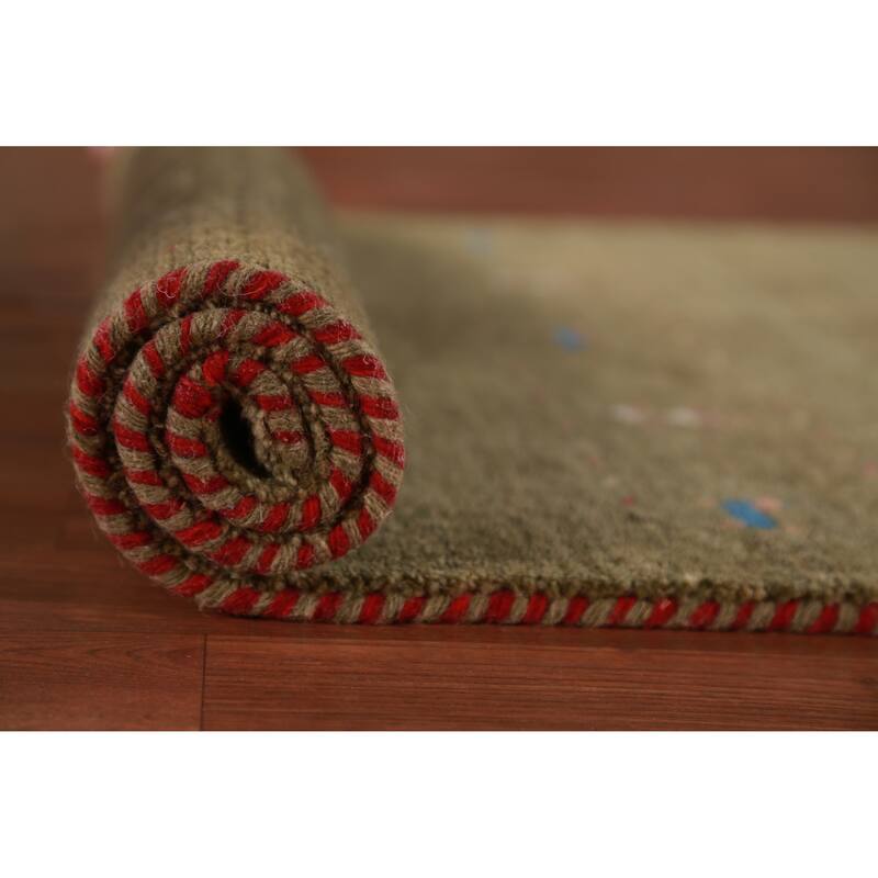 Hand Knotted Oriental 100% Wool Carpet Tribal Tribal Green Gabbeh Area Rug - 5' 3'' X 3' 0''