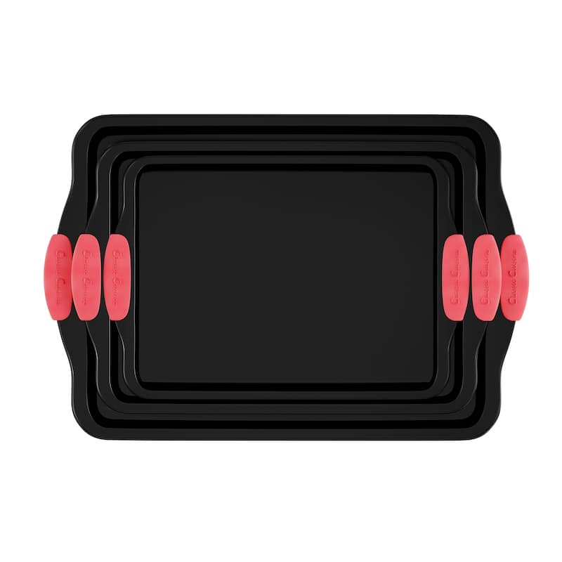 Baking Pans - 3-Piece Nonstick Cookie Sheets or Jelly Roll Cake Pan Set by Classic Cuisine (Black)