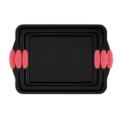 Baking Pans - 3-Piece Nonstick Cookie Sheets or Jelly Roll Cake Pan Set by Classic Cuisine (Black)