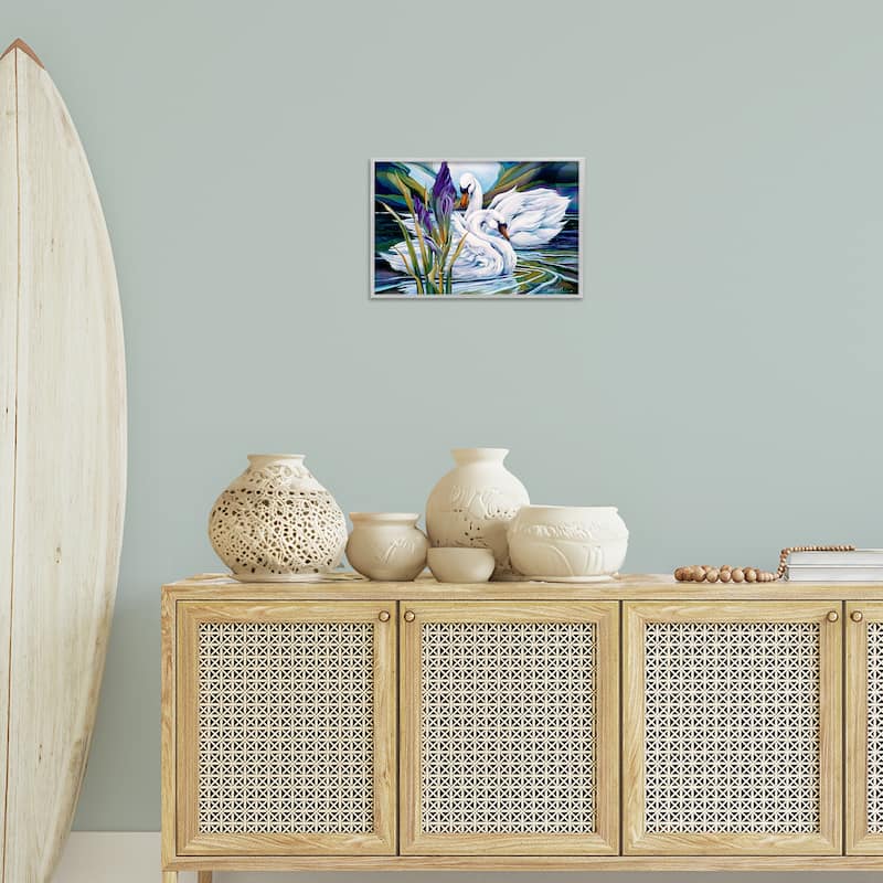 Stupell Swans with Abstract Pond Ripples Framed Giclee Art Design By Jody Bergsma
