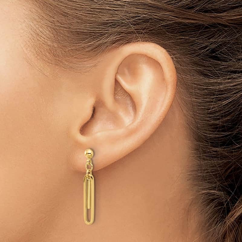 Curata 14k Yellow Gold Polished Paperclip Guardian Angel Earrings - 29.95x4.27mm