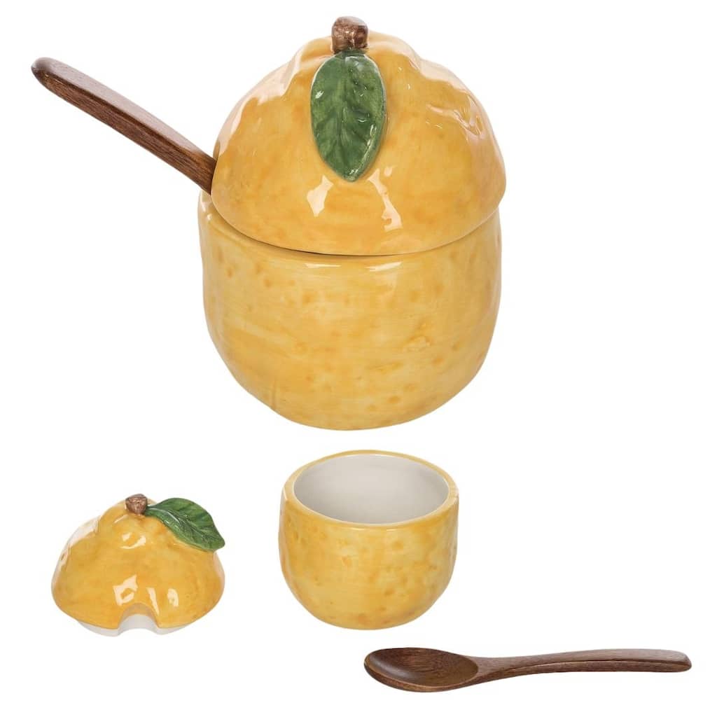 Transpac Ceramic Lemon Sugar Dish w/Wood Spoon Home Decorations Spring