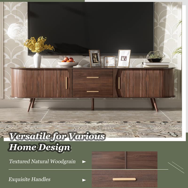 Anmytek Walnut TV Stand Media Console with Sliding Doors Drawers Modern Rustic Storage