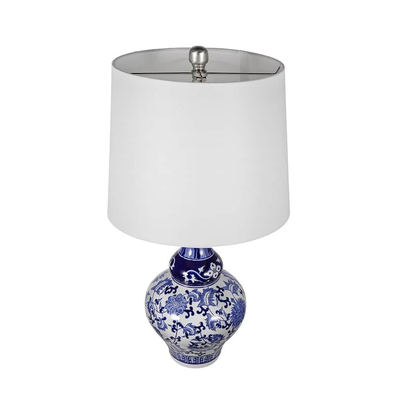 D14x27.6" Blue and White Round Ceramic Vase Lamp
